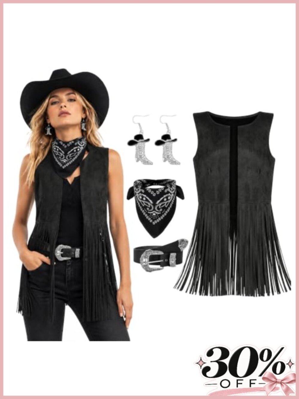 Cowgirl Costume 4 Pcs Fringe Vest Set Western Outfit